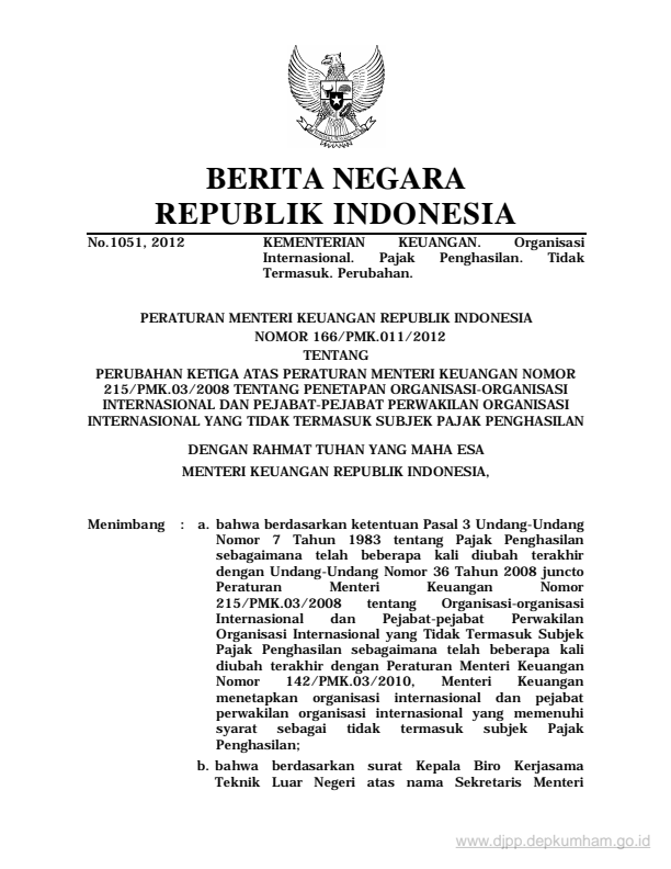 Peraturan Menteri Keuangan Nomor 166/PMK.011/2012