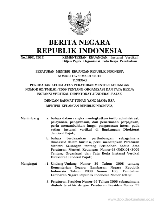 Peraturan Menteri Keuangan Nomor 167/PMK.01/2012
