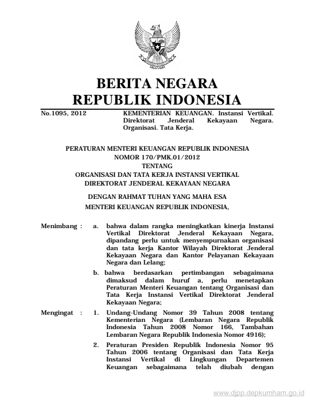 Peraturan Menteri Keuangan Nomor 170/PMK.01/2012