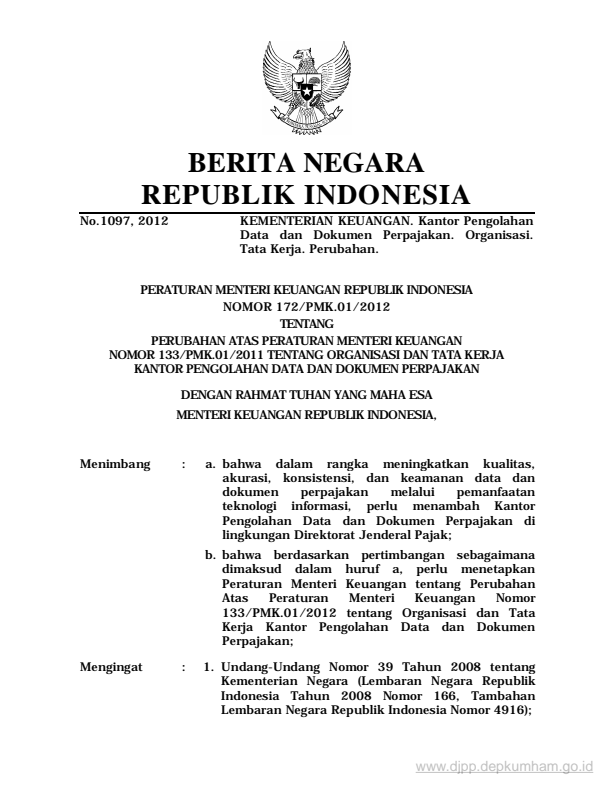 Peraturan Menteri Keuangan Nomor 172/PMK.01/2012