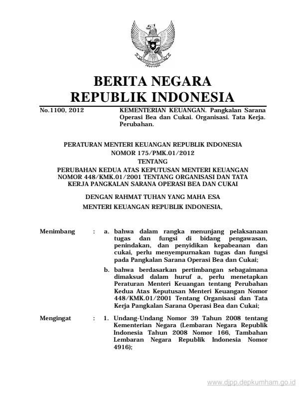 Peraturan Menteri Keuangan Nomor 175/PMK.01/2012