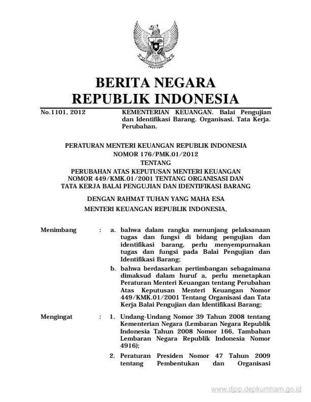 Peraturan Menteri Keuangan Nomor 176/PMK.01/2012