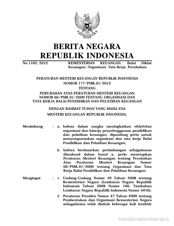 Peraturan Menteri Keuangan Nomor 177/PMK.01/2012