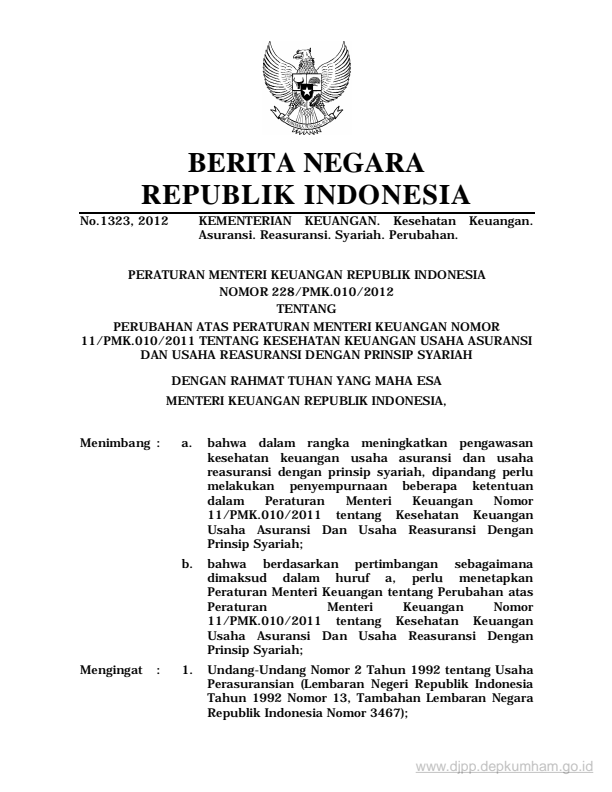 Peraturan Menteri Keuangan Nomor 228/PMK.010/2012