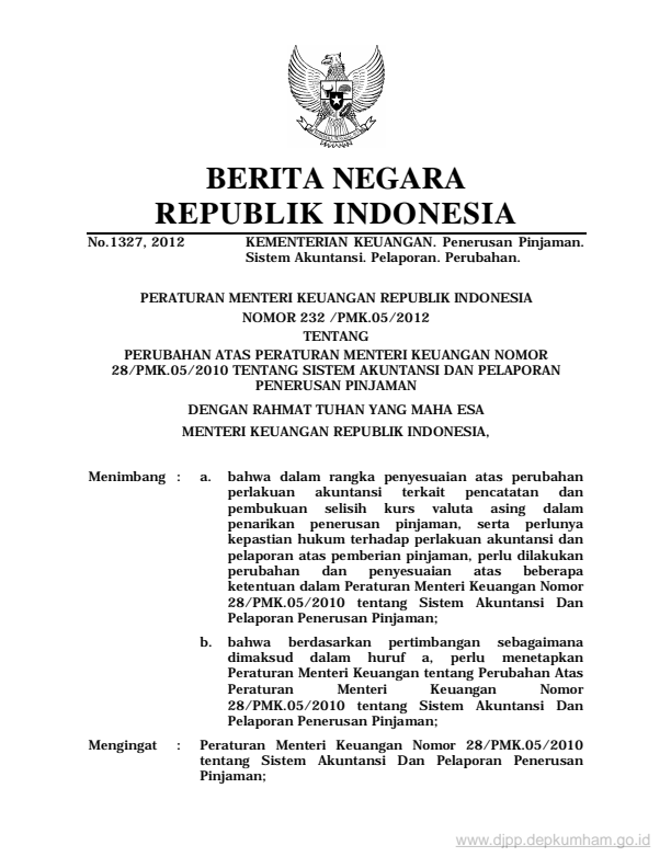 Peraturan Menteri Keuangan Nomor 232/PMK.05/2012