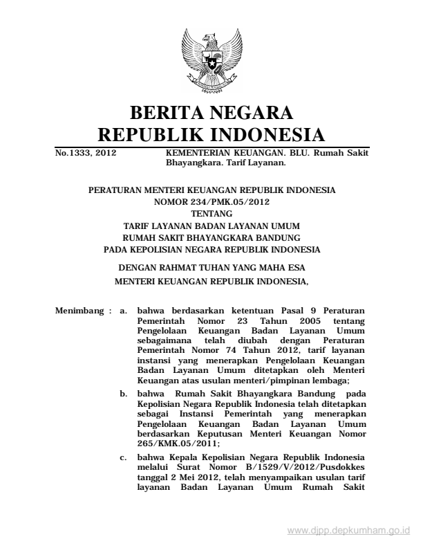 Peraturan Menteri Keuangan Nomor 234/PMK.05/2012