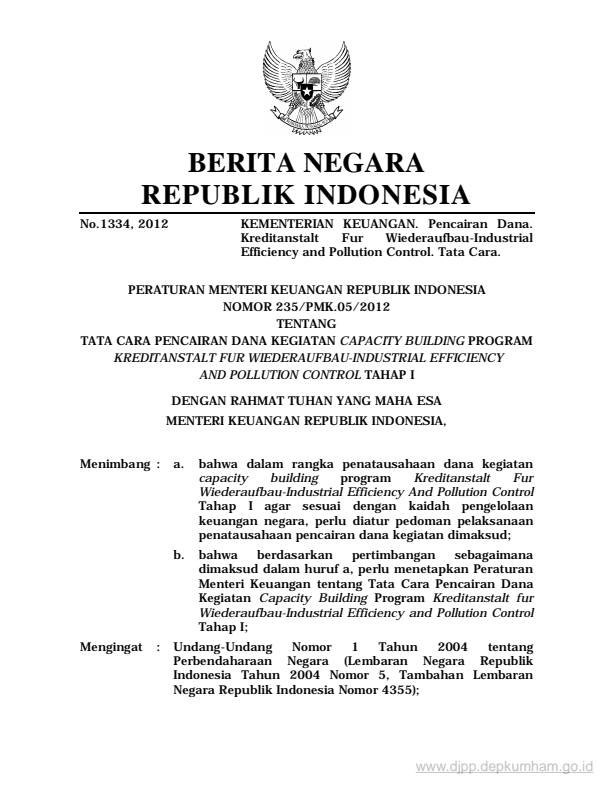 Peraturan Menteri Keuangan Nomor 235/PMK.05/2012