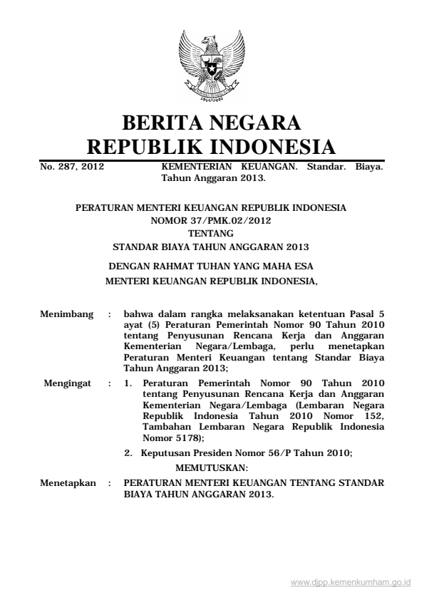 Peraturan Menteri Keuangan Nomor 37/PMK.02/2012