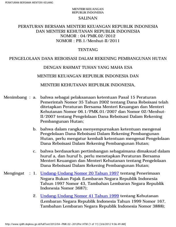 Peraturan Menteri Keuangan Nomor 04/PMK.02/2012