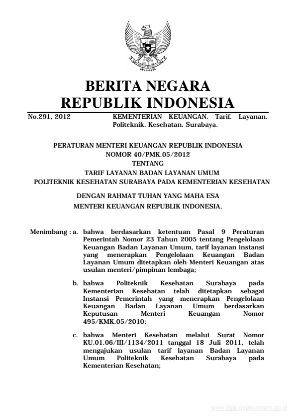 Peraturan Menteri Keuangan Nomor 40/PMK.05/2012
