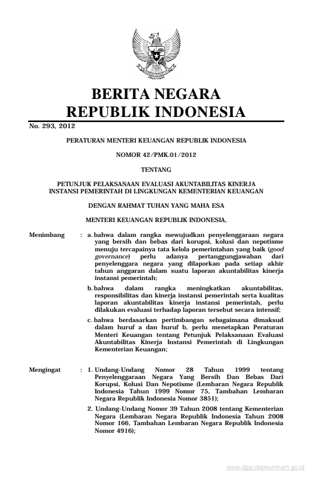 Peraturan Menteri Keuangan Nomor 42/PMK.01/2012