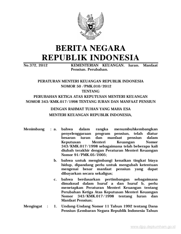 Peraturan Menteri Keuangan Nomor 50/PMK.010/2012