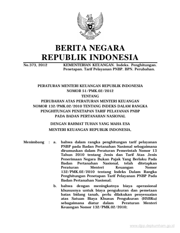 Peraturan Menteri Keuangan Nomor 51/PMK.02/2012