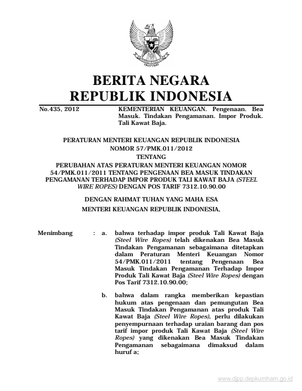 Peraturan Menteri Keuangan Nomor 57/PMK.011/2012