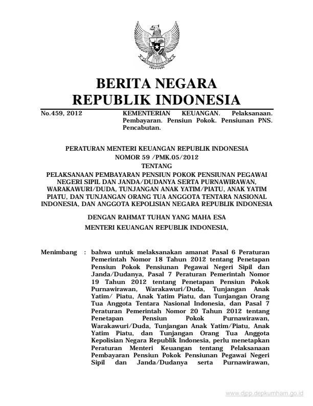 Peraturan Menteri Keuangan Nomor 59/PMK.05/2012