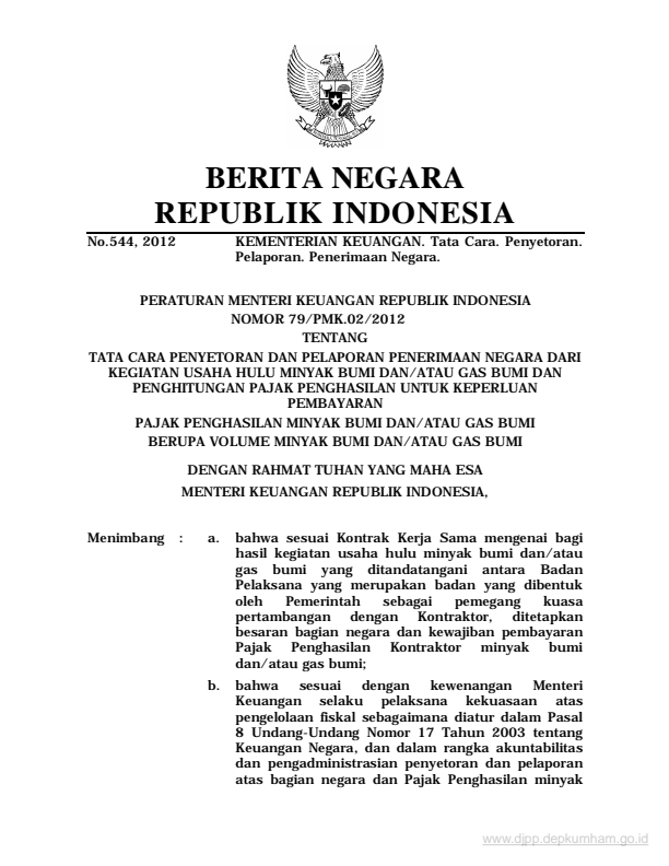 Peraturan Menteri Keuangan Nomor 79/PMK.02/2012