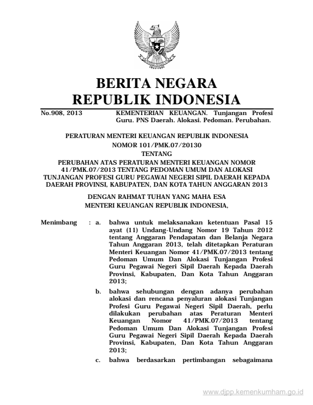 Peraturan Menteri Keuangan Nomor 101/PMK.07/2013