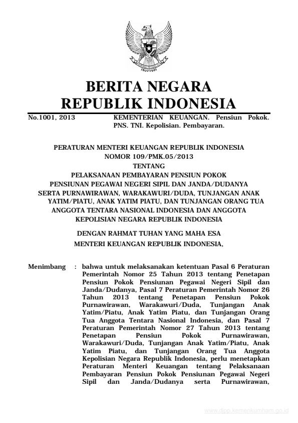 Peraturan Menteri Keuangan Nomor 109/PMK.05/2013