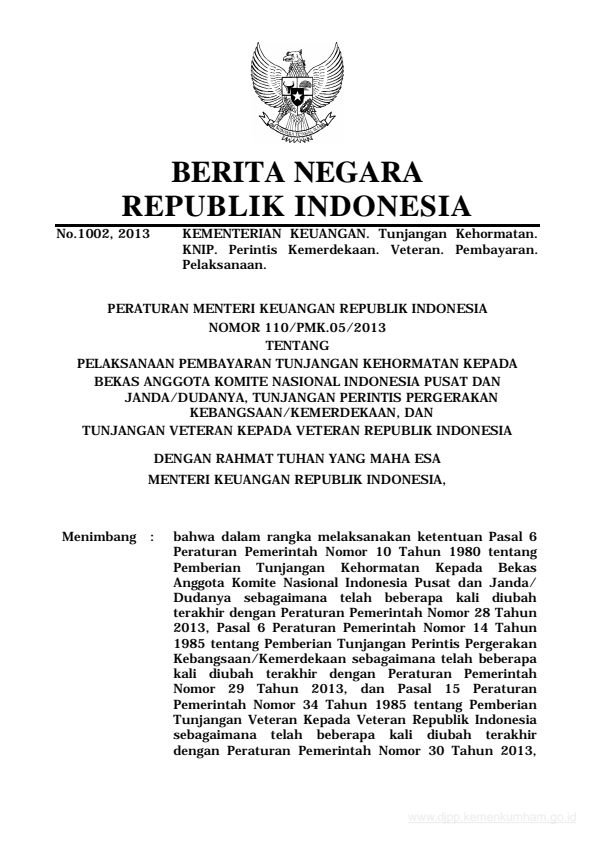 Peraturan Menteri Keuangan Nomor 110/PMK.05/2013