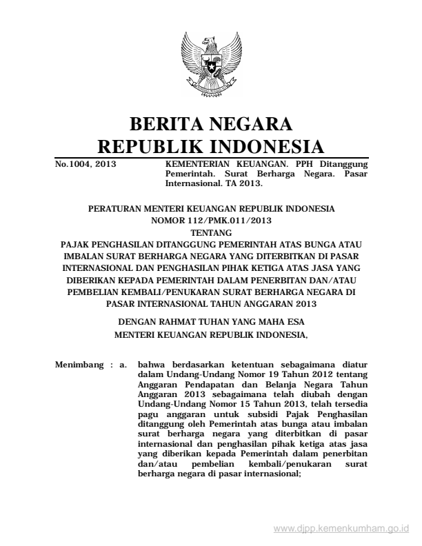 Peraturan Menteri Keuangan Nomor 112/PMK.011/2013