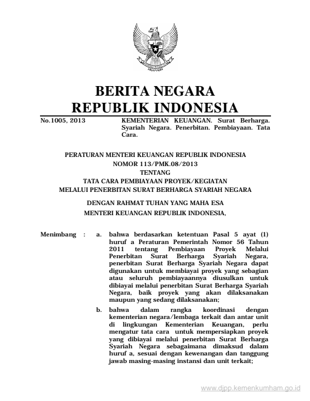 Peraturan Menteri Keuangan Nomor 113/PMK.08/2013