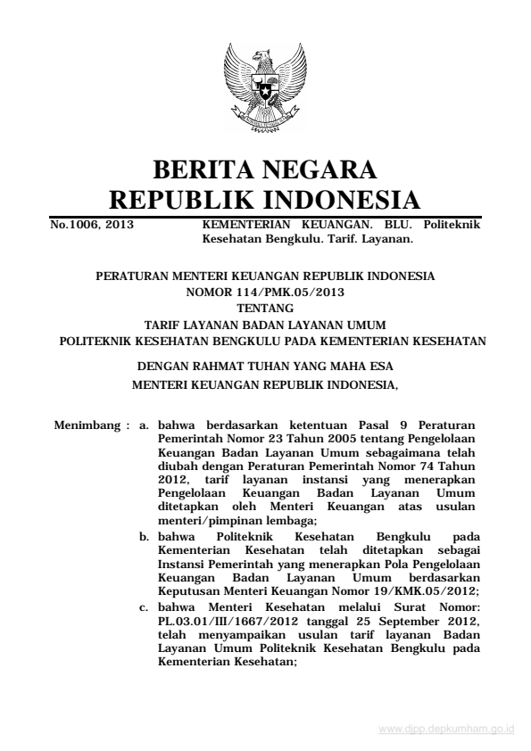 Peraturan Menteri Keuangan Nomor 114/PMK.05/2013