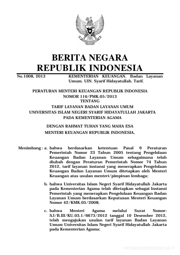 Peraturan Menteri Keuangan Nomor 116/PMK.05/2013