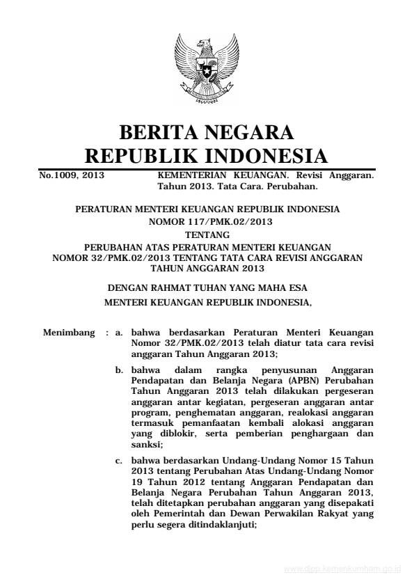 Peraturan Menteri Keuangan Nomor 117/PMK.02/2013