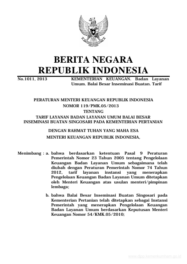 Peraturan Menteri Keuangan Nomor 119/PMK.05/2013