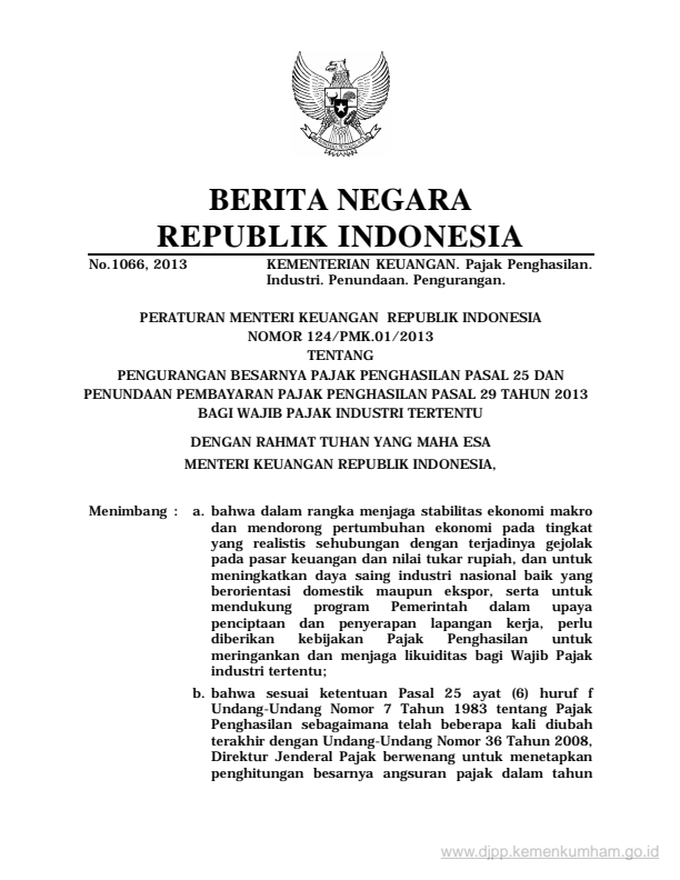 Peraturan Menteri Keuangan Nomor 124/PMK.011/2013