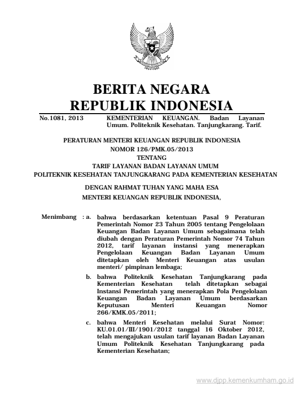 Peraturan Menteri Keuangan Nomor 126/PMK.05/2013