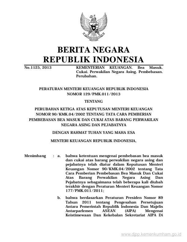 Peraturan Menteri Keuangan Nomor 129/PMK.011/2013