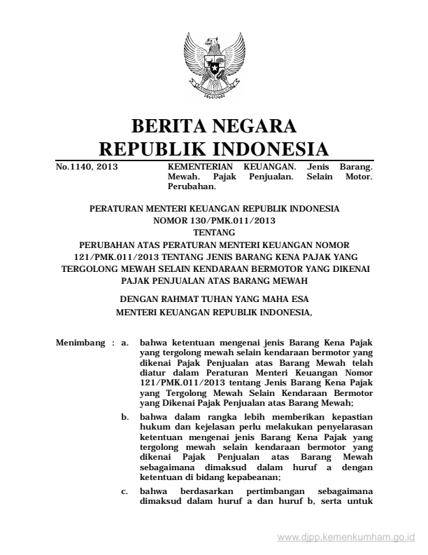 Peraturan Menteri Keuangan Nomor 130/PMK.011/2013