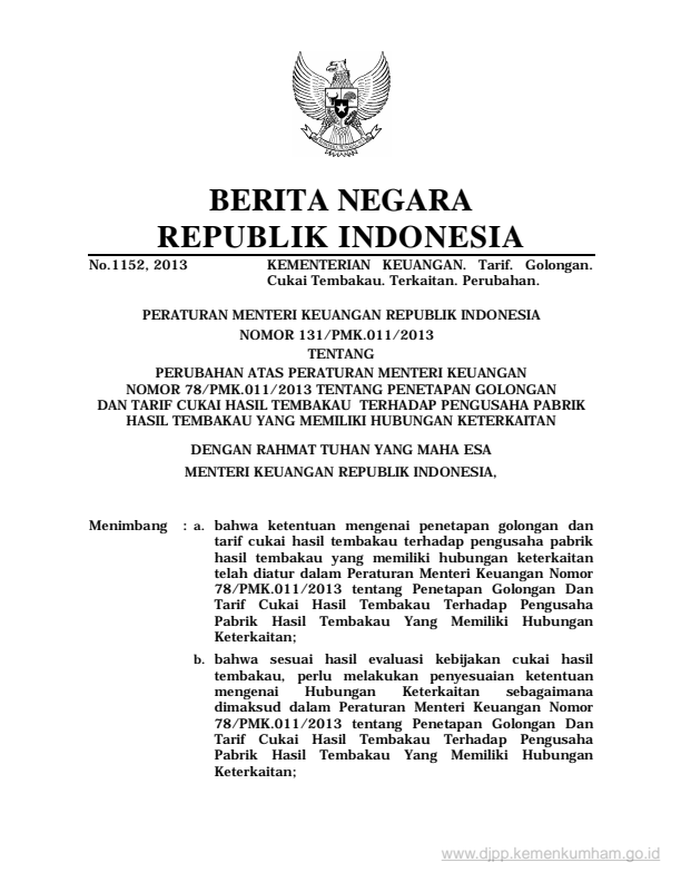 Peraturan Menteri Keuangan Nomor 131/PMK.011/2013