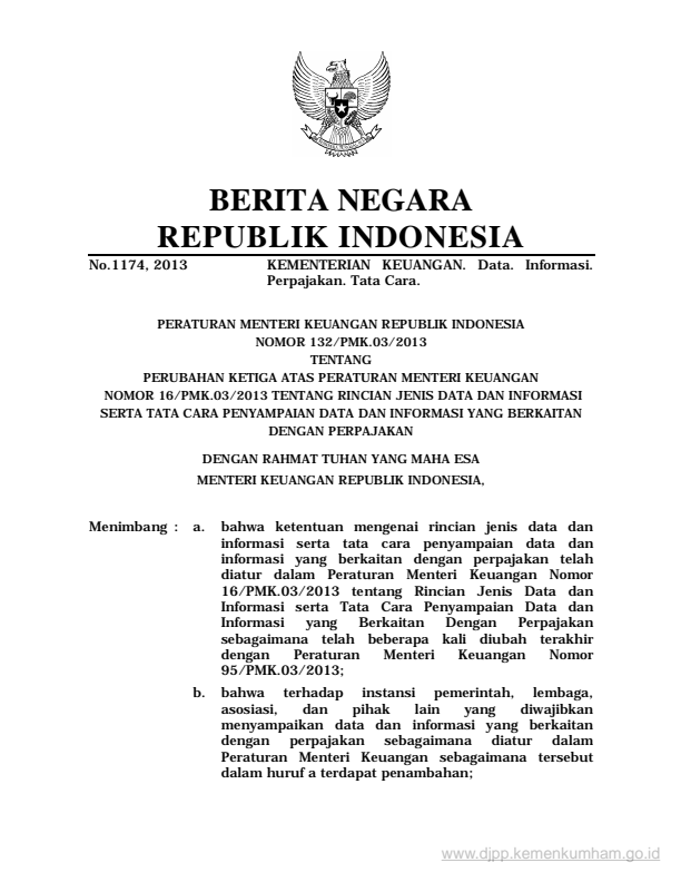 Peraturan Menteri Keuangan Nomor 132/PMK.03/2013