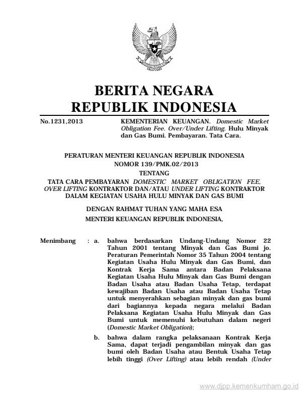 Peraturan Menteri Keuangan Nomor 139/PMK.02/2013