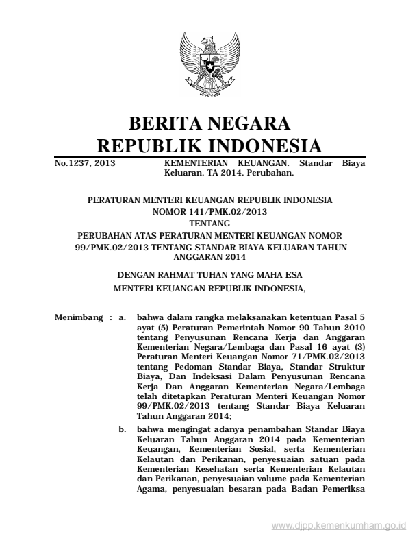 Peraturan Menteri Keuangan Nomor 141/PMK.02/2013