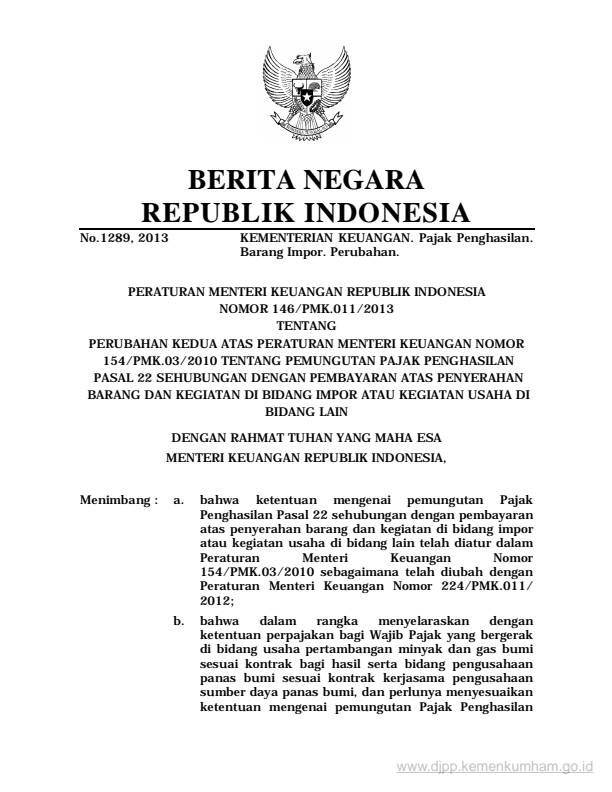 Peraturan Menteri Keuangan Nomor 146/PMK.011/2013