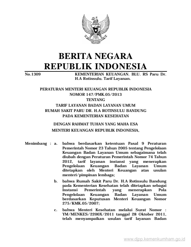 Peraturan Menteri Keuangan Nomor 147/PMK.05/2013