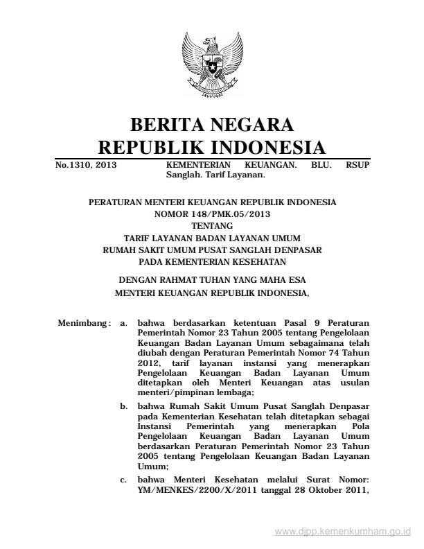 Peraturan Menteri Keuangan Nomor 148/PMK.05/2013