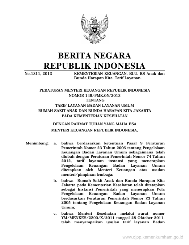 Peraturan Menteri Keuangan Nomor 149/PMK.05/2013