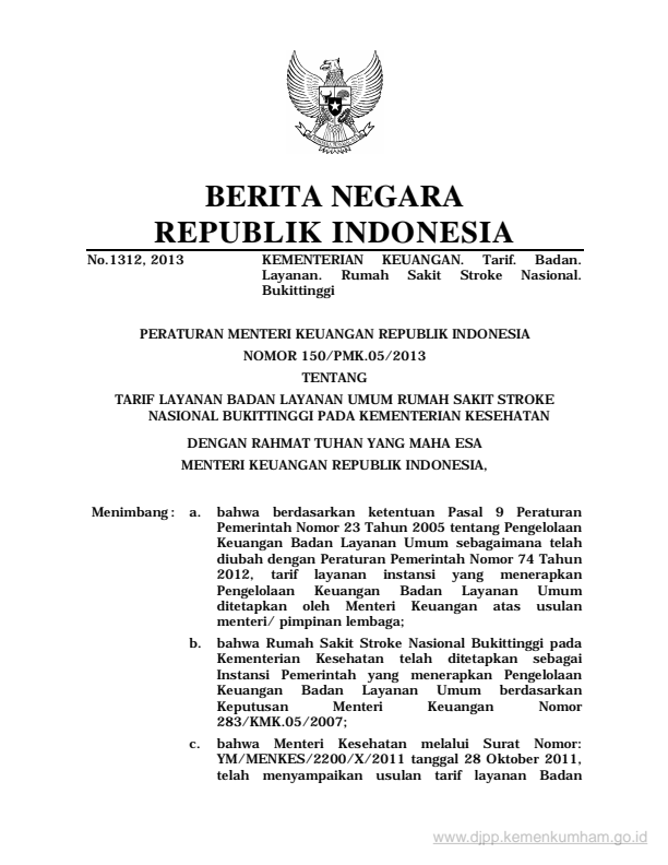 Peraturan Menteri Keuangan Nomor 150/PMK.05/2013