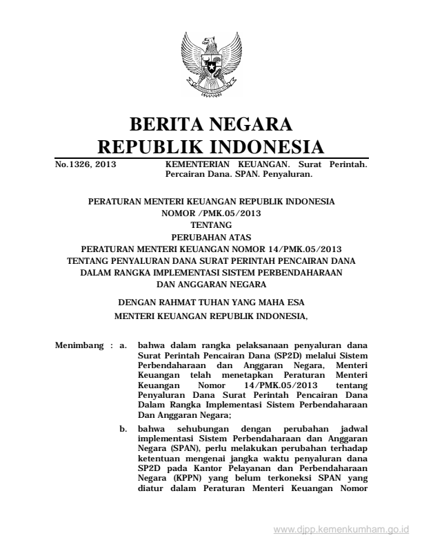 Peraturan Menteri Keuangan Nomor 153/PMK.05/2013