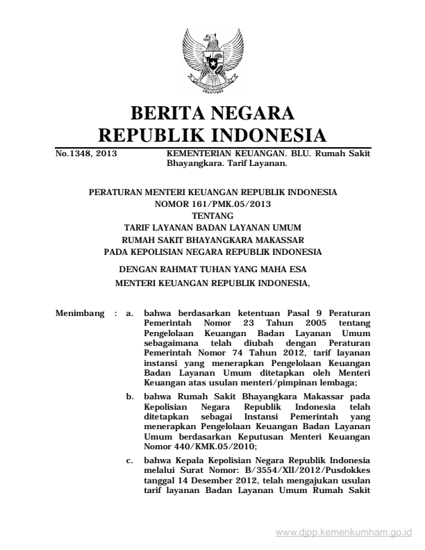 Peraturan Menteri Keuangan Nomor 161/PMK.05/2013