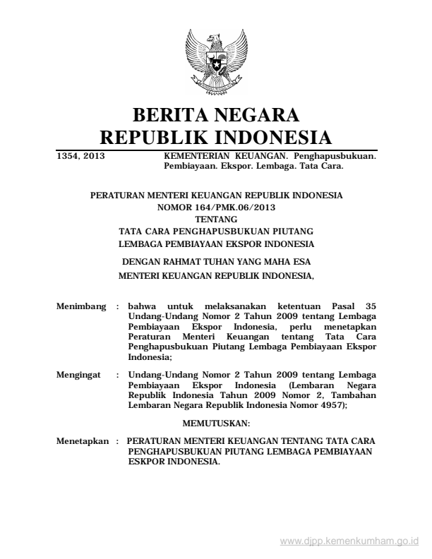 Peraturan Menteri Keuangan Nomor 164/PMK.06/2013