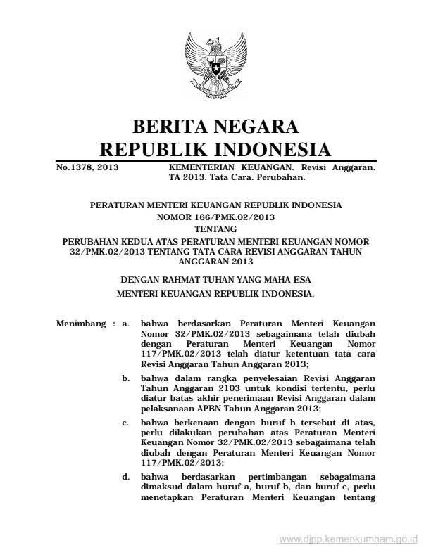 Peraturan Menteri Keuangan Nomor 166/PMK.02/2013