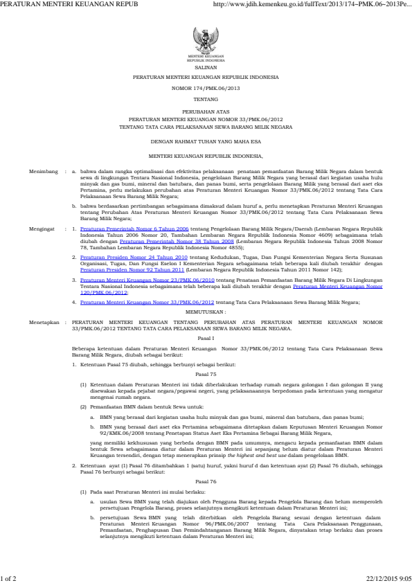 Peraturan Menteri Keuangan Nomor 174/PMK.06/2013
