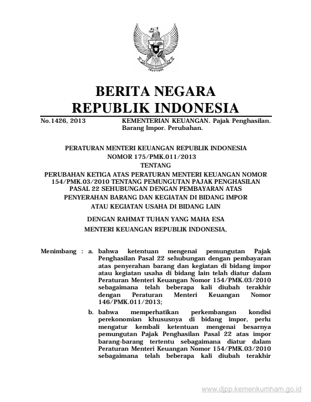 Peraturan Menteri Keuangan Nomor 175/PMK.011/2013