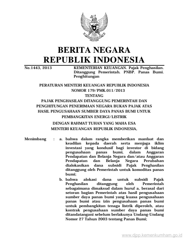 Peraturan Menteri Keuangan Nomor 179/PMK.011/2013