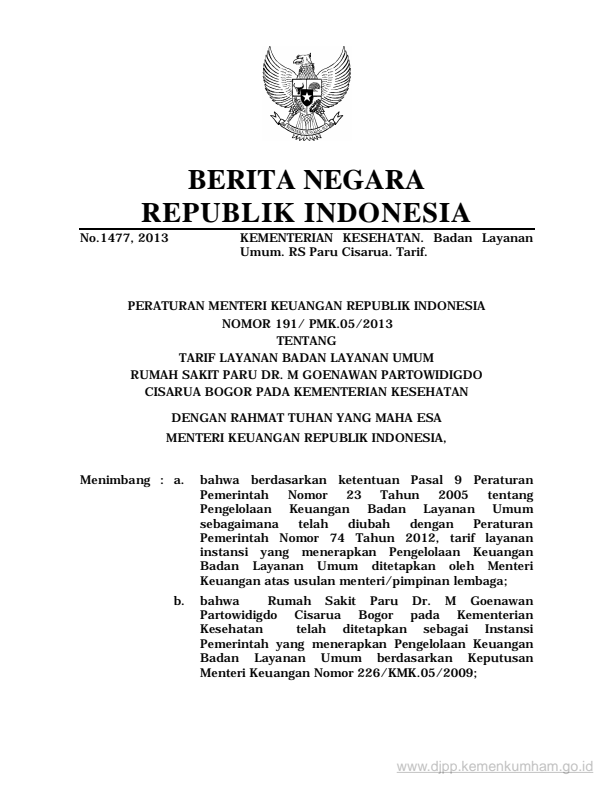 Peraturan Menteri Keuangan Nomor 191/PMK.05/2013